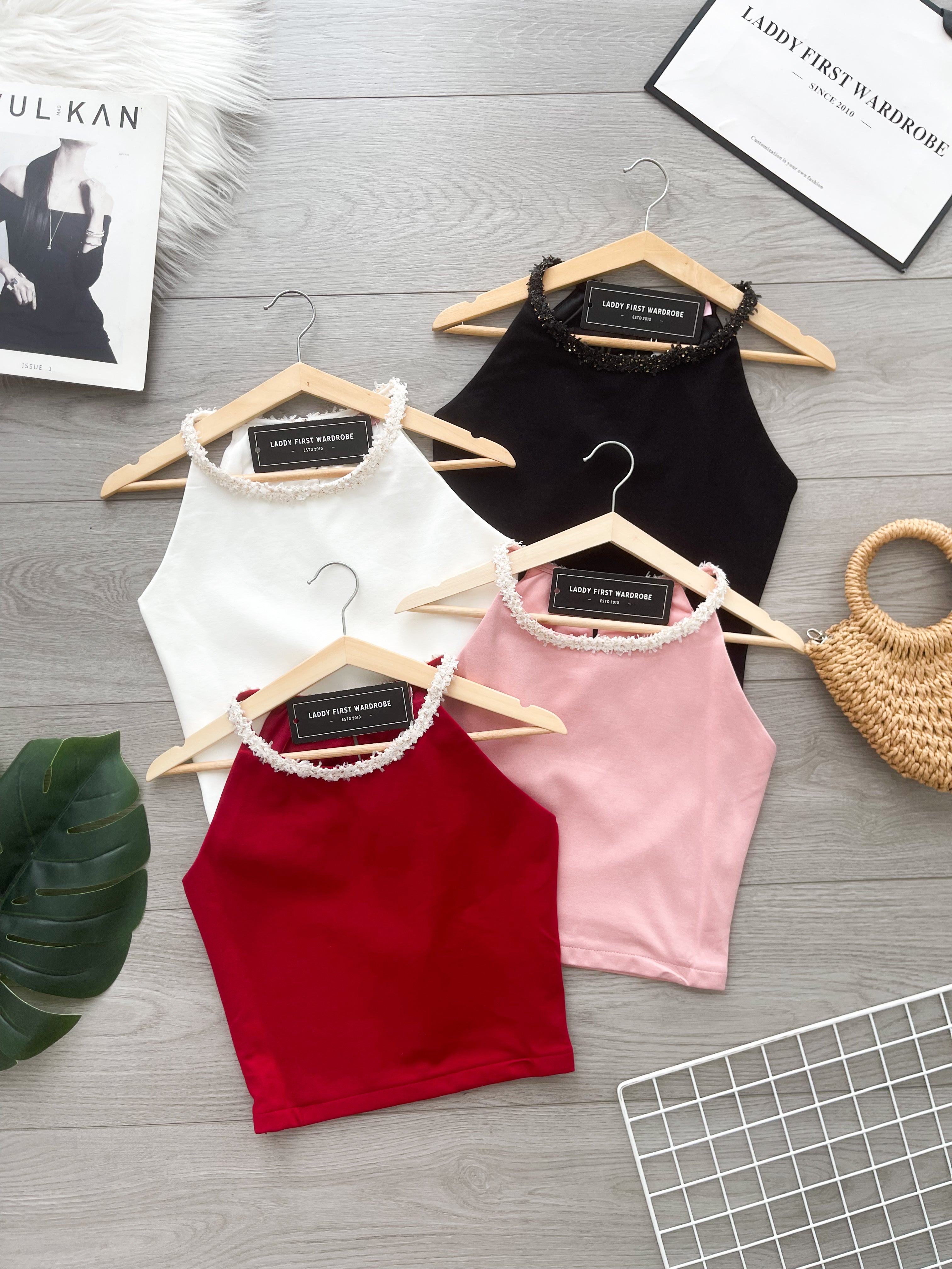 【T6879】高品质罗马拼接小香风领口无袖上衣 ❤❤