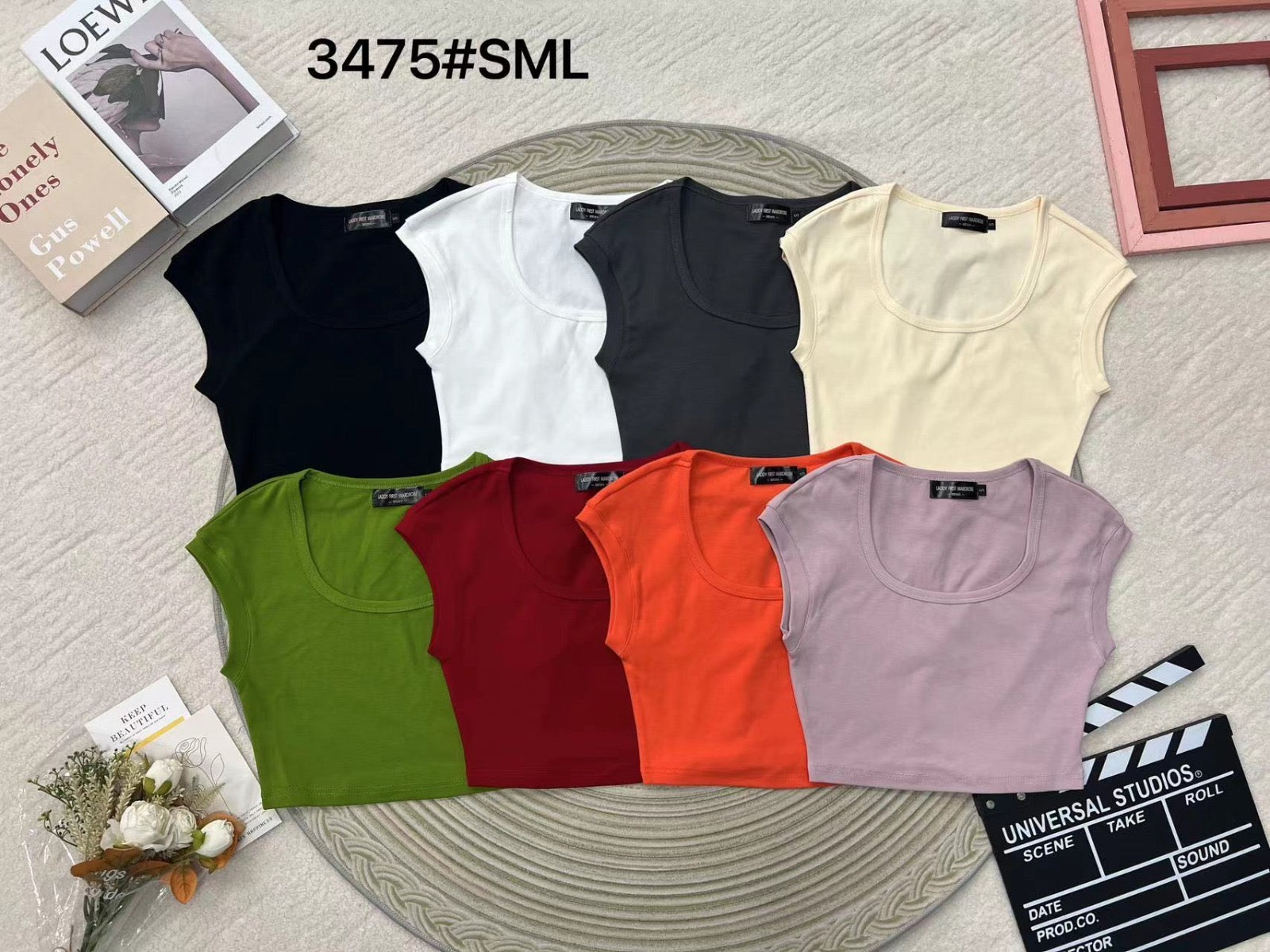 【T3475】LFW独家爆款高品质大U领纯棉弹力简约百搭出袖上衣 ❤❤ 【B-R2-C2】