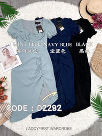 【D2282】不规则西装泡泡袖时尚开叉连身裙子【A-R2-C4】