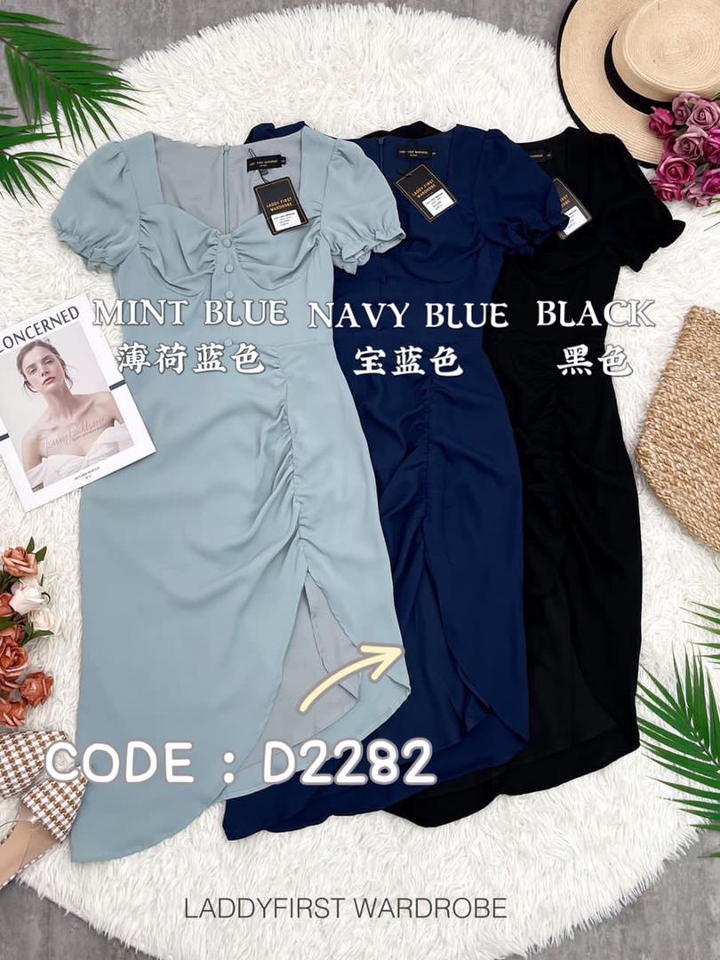 【D2282】不规则西装泡泡袖时尚开叉连身裙子【A-R2-C4】