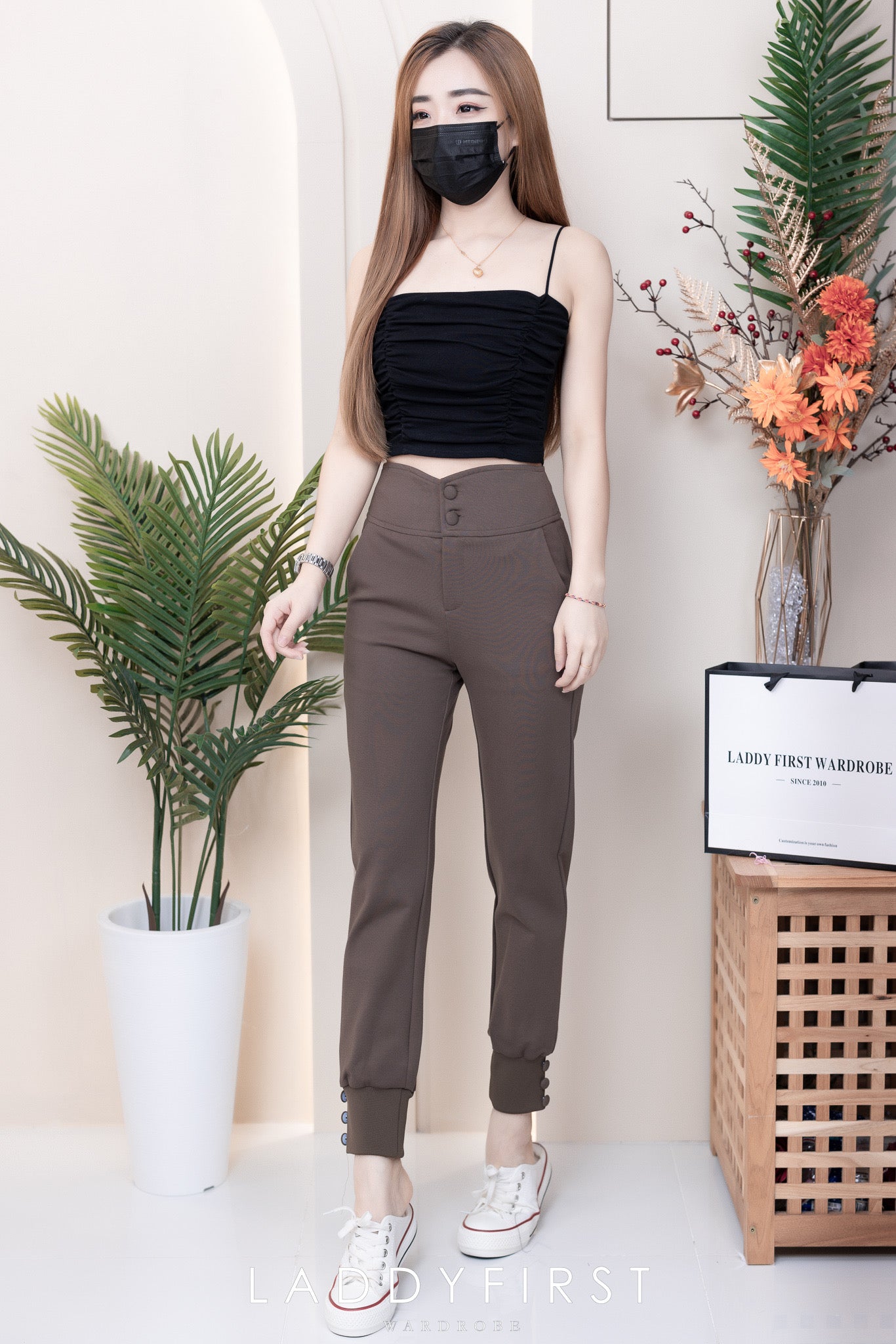 【T3396】方领皱褶显瘦设计细带无袖纯棉弹力内搭上衣 ❤❤【A-R2-C1】