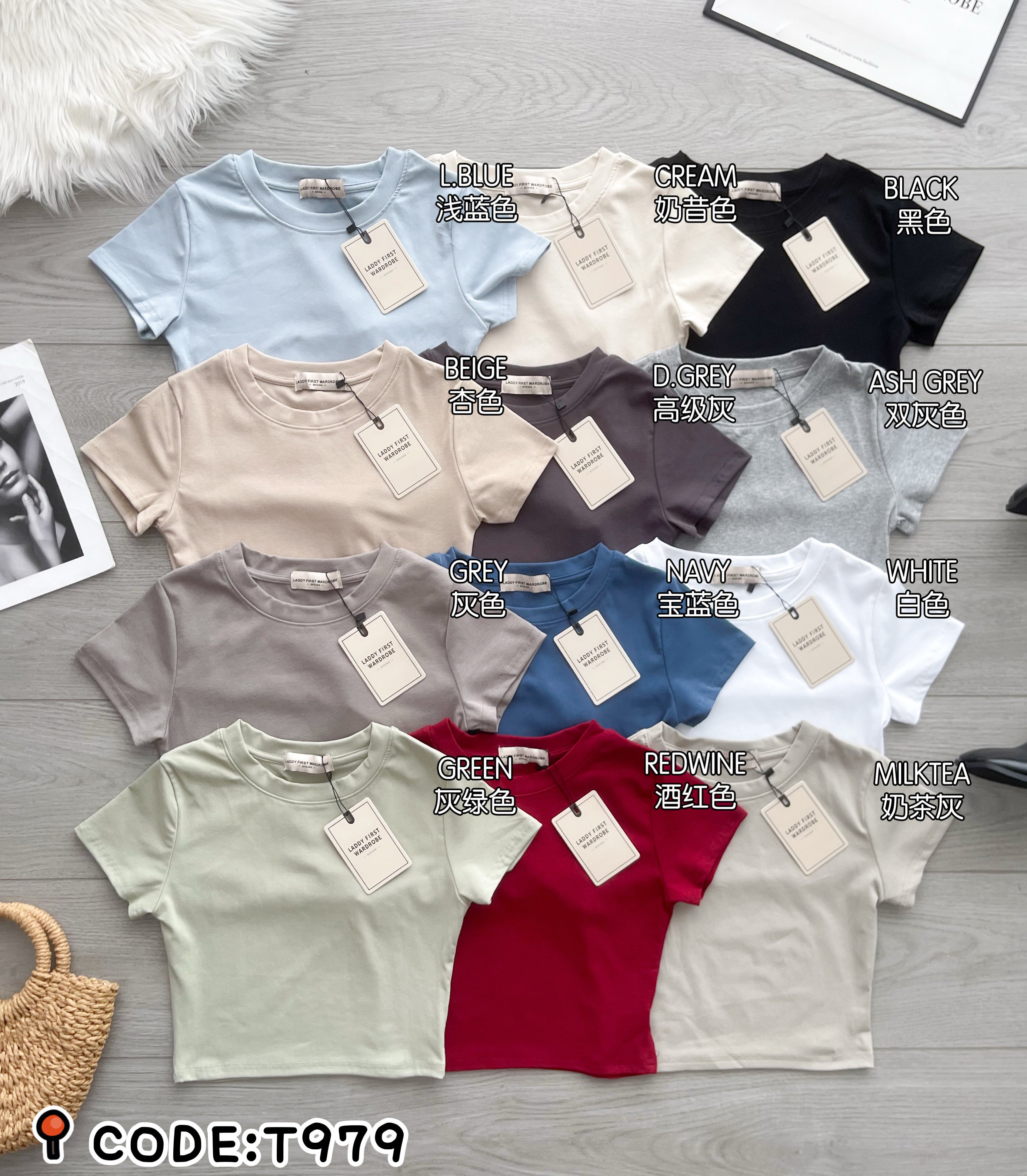 【T979】* 独家高腰T版型 * 高品质纯棉弹力圆领短袖日常简约百搭上衣 ❤❤
