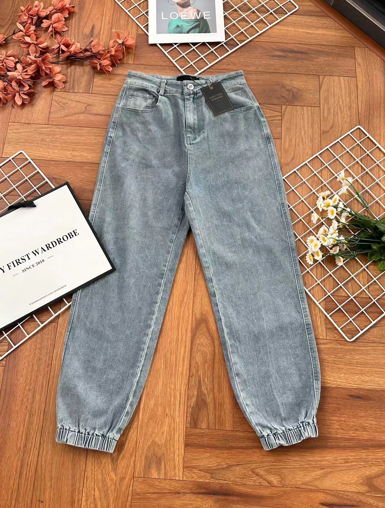 【L98655】独家爆款高品质COTTON JEANS牛仔弹力收口束脚高腰休闲百搭长裤，有口袋 ❤️❤️ #牛仔弹力面料【A-R3-C1】