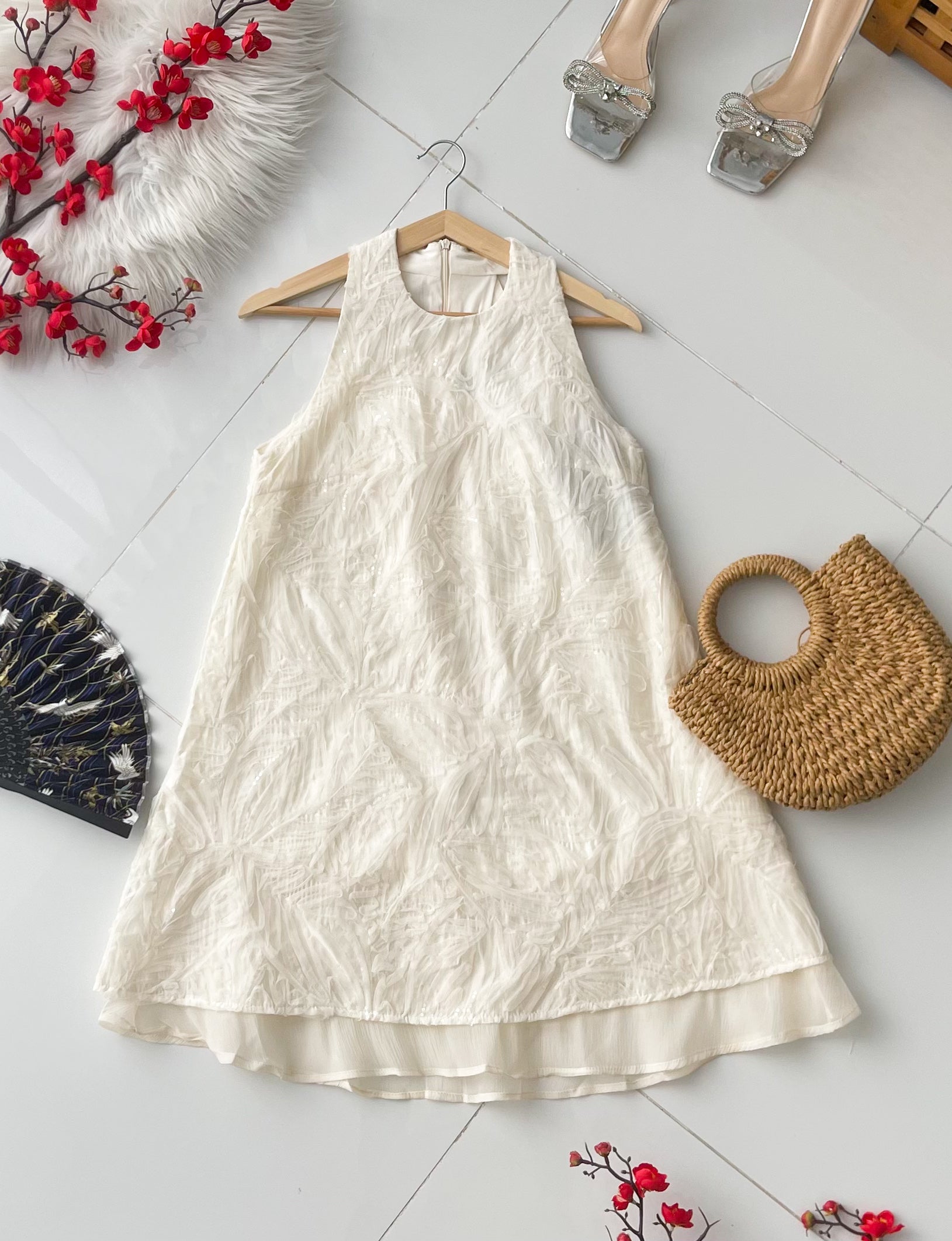 【D77167】高品质仙气温柔风亮片网纱雪纺宽松连身裙子 ❤❤