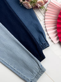 【L98655】独家爆款高品质COTTON JEANS牛仔弹力收口束脚高腰休闲百搭长裤，有口袋 ❤️❤️ #牛仔弹力面料【A-R3-C1】