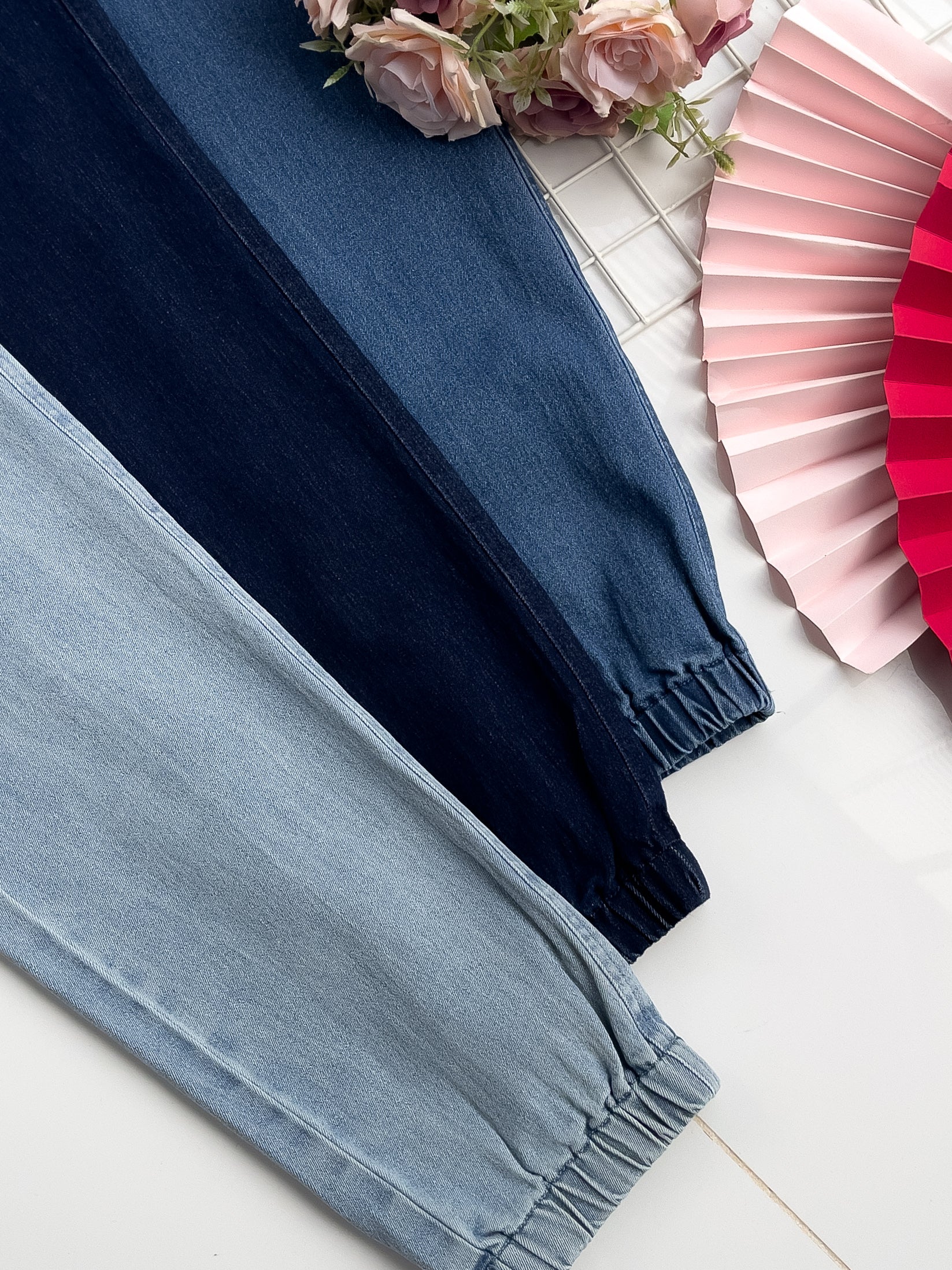 【L98655】独家爆款高品质COTTON JEANS牛仔弹力收口束脚高腰休闲百搭长裤，有口袋 ❤️❤️ #牛仔弹力面料【A-R3-C1】