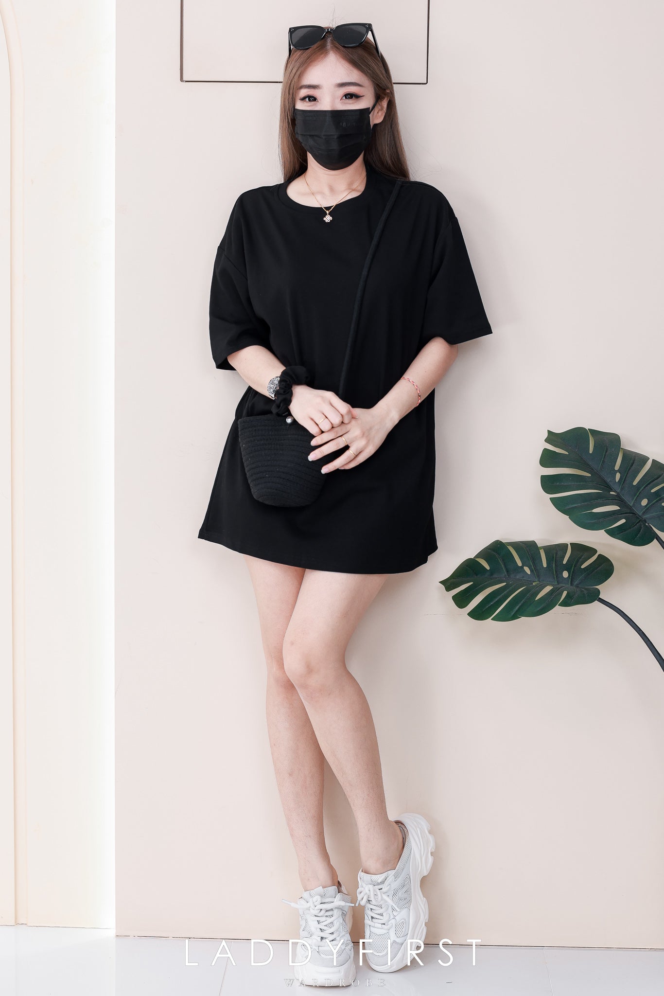 【O1160】高品质三件套男女同款纯棉Oversized 潮流时尚上衣 ❤️❤️ 上衣➕包包➕发圈【A-RU9】