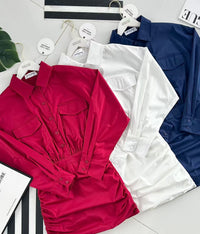【D3488】🧧 宠粉福利回馈 🧧 【LFW独家小圆饼】高品质法式翻领长袖收腰显示包臀衬衫连身裙子 ❤️❤️ 【D-R2-C1】
