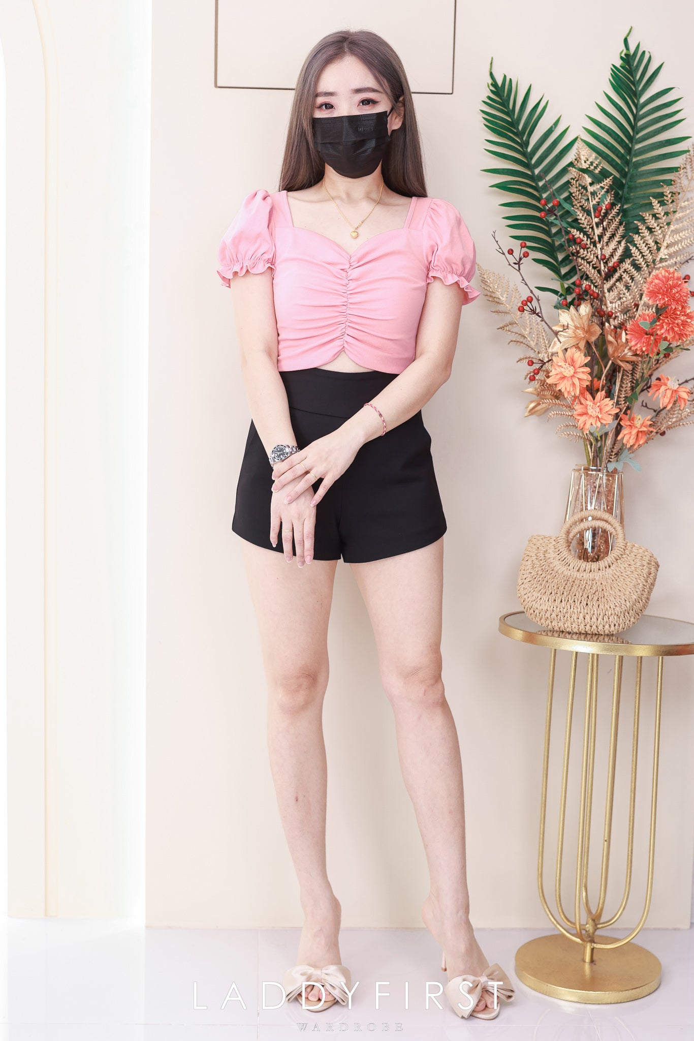【T110892】高品质砖石领泡泡袖纯棉弹力百搭上衣，内层加里布 ❤️❤️