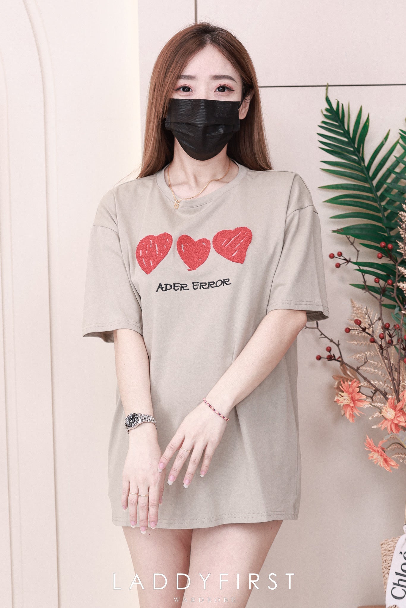 【O7600】爱心毛巾绣圆领短袖 Oversized 上衣❤️❤️