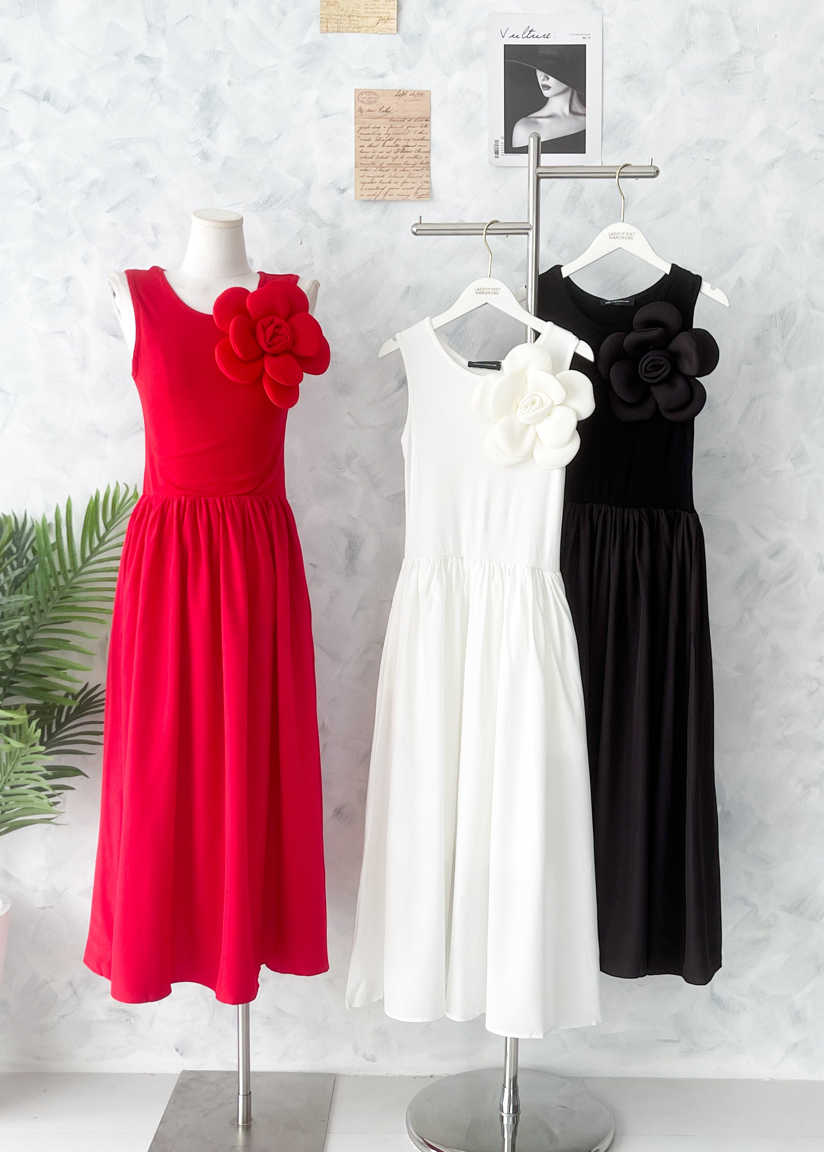 【D323020】高品质仙气韩系大气立体大花螺纹弹力拼接雪纺连身长裙 ❤❤【A-R2-C4】