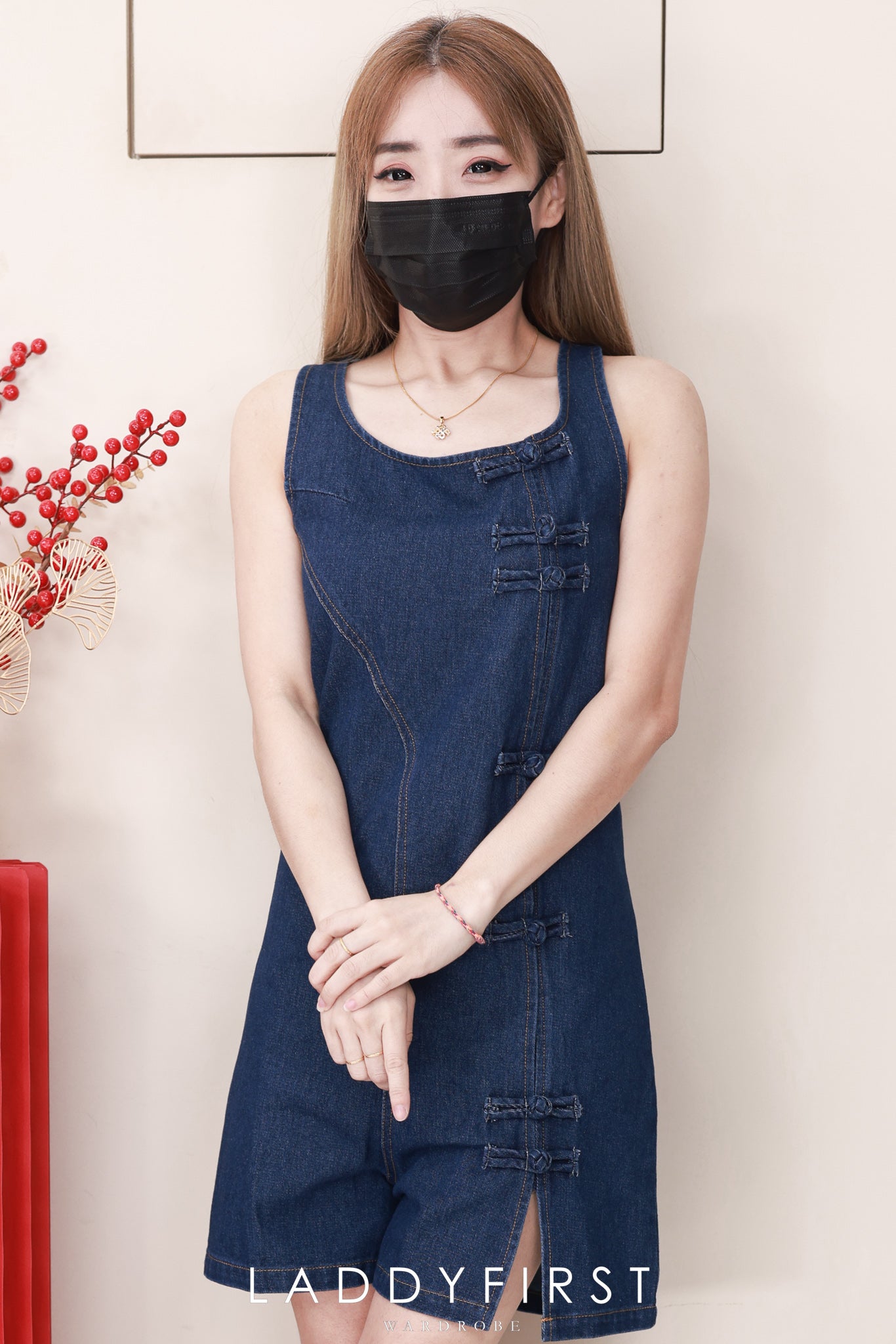 【D7701】高品质宽松港风减龄休闲复古风牛仔旗袍连身裙子 ❤❤【C-R1-C2】