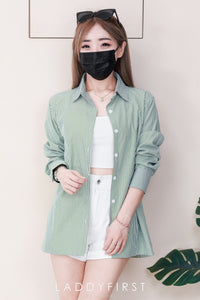 【T80340-1】独家爆款高品质韩式宽松版线条多巴胺色系翻领长袖西装衬衫上衣 ❤️❤️ 【A-R1-C2】