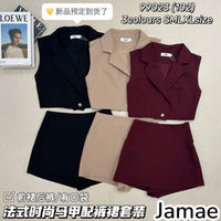 【SS99023】高品质两件式法式马甲式西装时尚套装 V翻领马甲式西装上衣➕西装高腰百搭裤裙，有口袋 ❤️❤️ 【A-R1-C4】