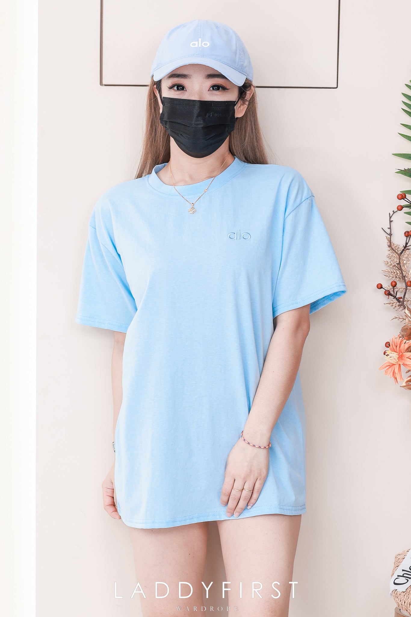 【O2088-1】高品质三件套男女同款圆领短袖alo刺绣Oversized 休闲上衣➕帽子➕袜子 ❤❤