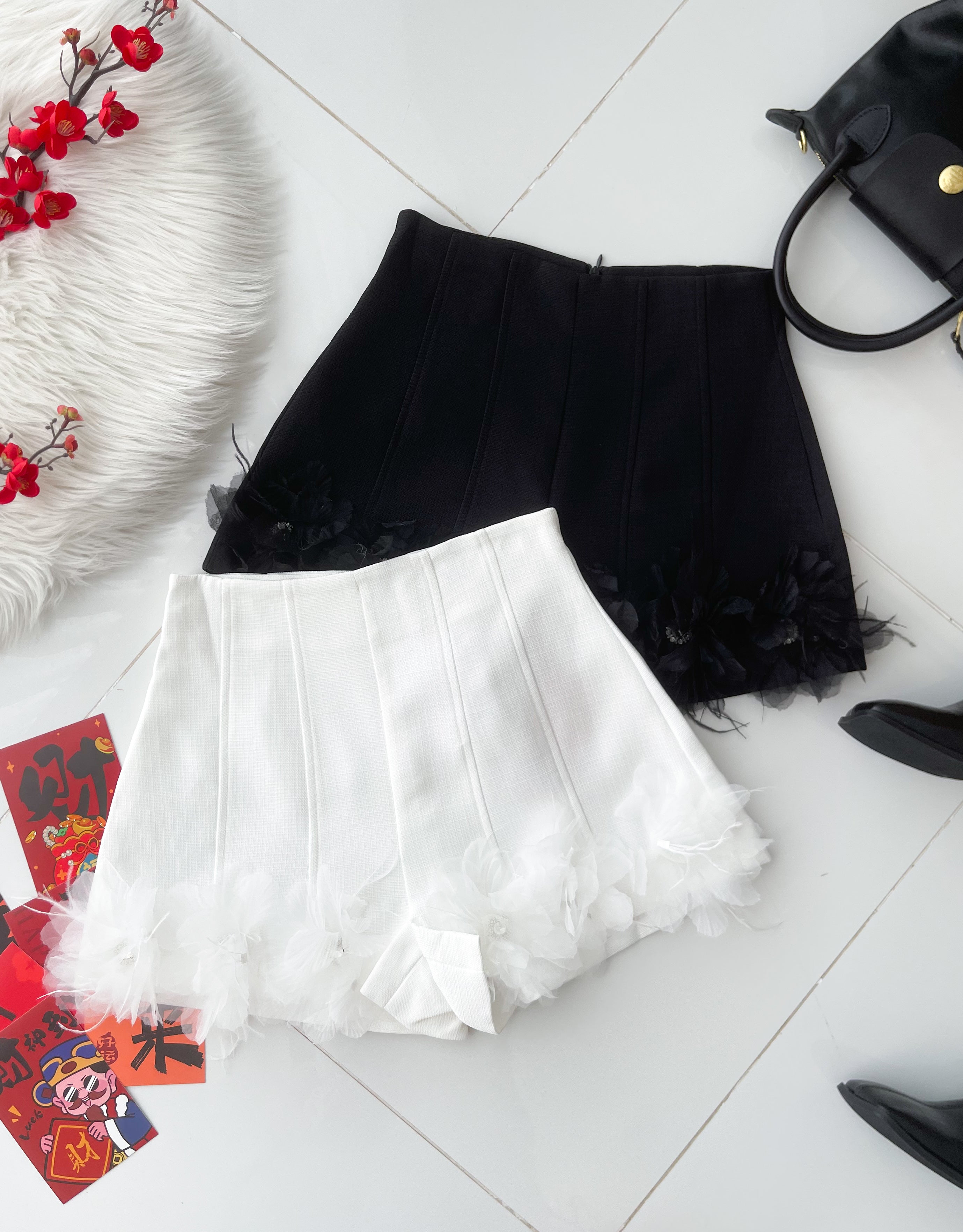 【S25213】【补厂家现货⚡️⚡️】高品质高端仙子立体花瓣小香风高腰短裤 ❤️❤️