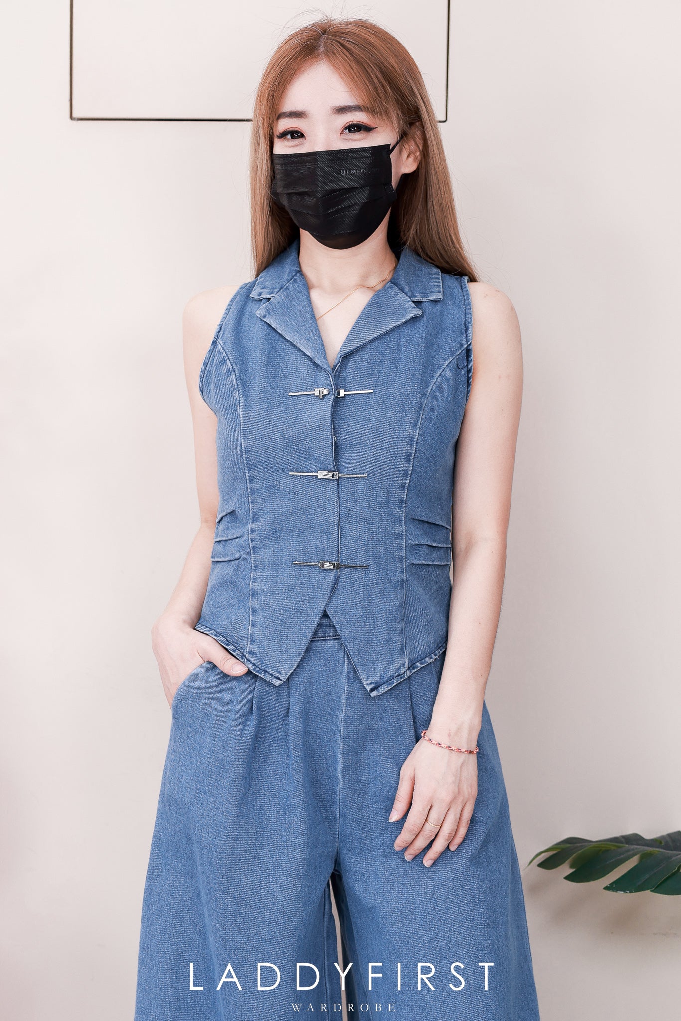 【SS6867】高品质两件式气质感马甲式牛仔套装 马甲式牛仔上衣➕阔脚直筒高腰牛仔长裤 ❤️❤️