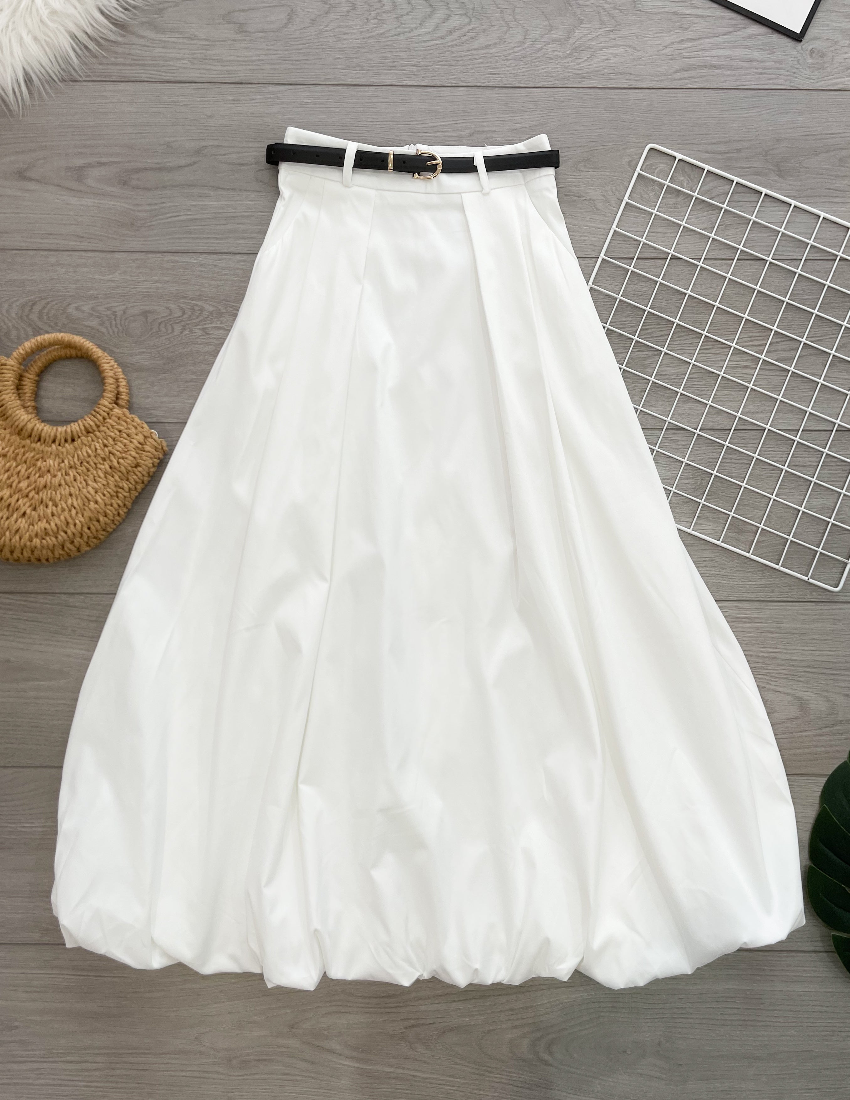 【L2738】高品质韩式仙气泡泡花苞百褶宽阔高腰长裙，搭配配送腰带，有口袋 ❤️❤️