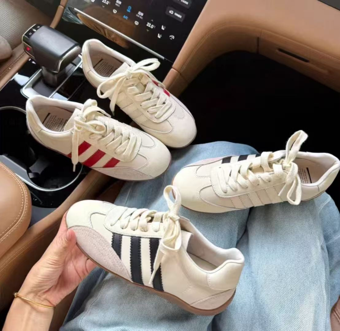 【R9135-3】🔅精选预售款🔅 高质量韩系街头风复古真皮经典三条杠阿甘鞋子 ❤️