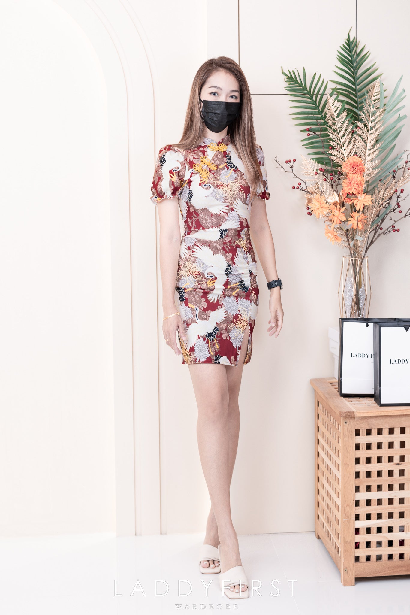 【D3313】独家爆款国潮仙鹤高端唐装旗袍连身裙子【B-R3-C2】