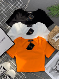 【T3371】前双后单层方领纯棉弹力百搭上衣 ❤❤ 【C-R1-C5】