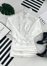 【D3488】🧧 宠粉福利回馈 🧧 【LFW独家小圆饼】高品质法式翻领长袖收腰显示包臀衬衫连身裙子 ❤️❤️ 【D-R2-C1】