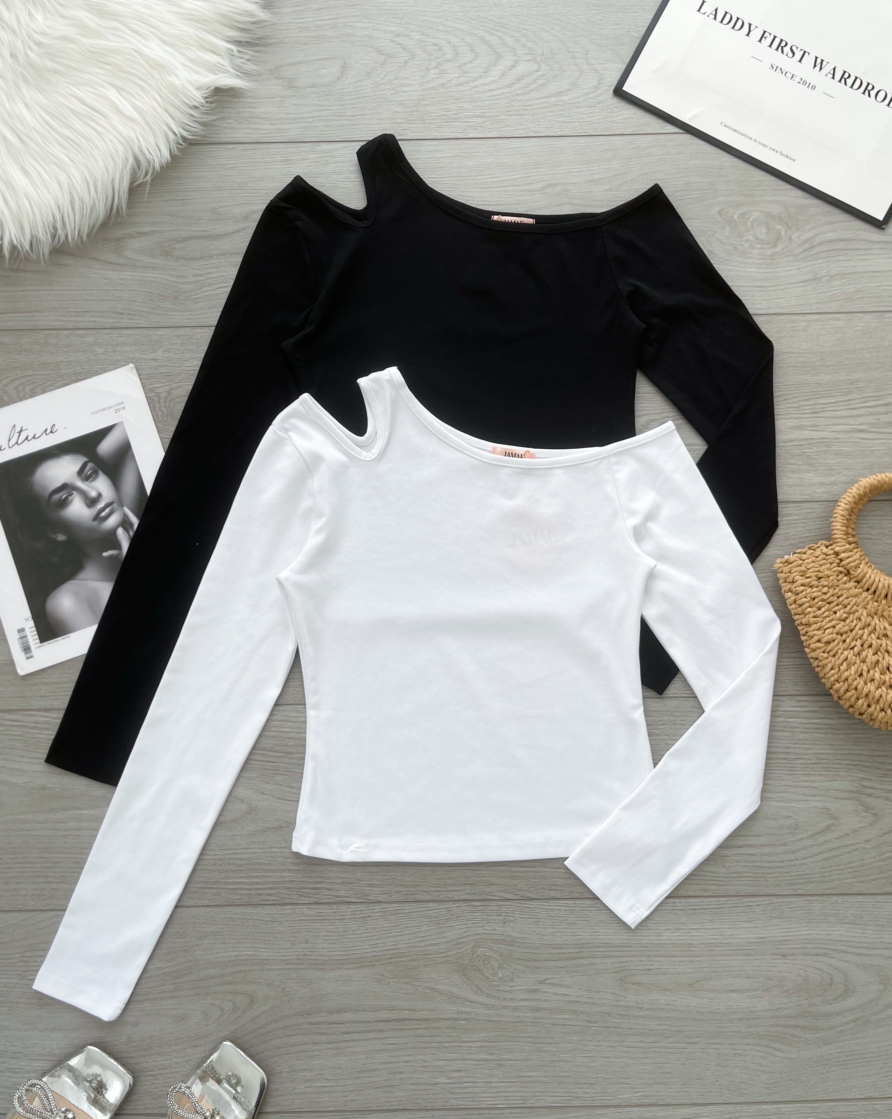 【T98879】高品质纯棉弹力斜肩长袖百搭上衣 ❤️❤️