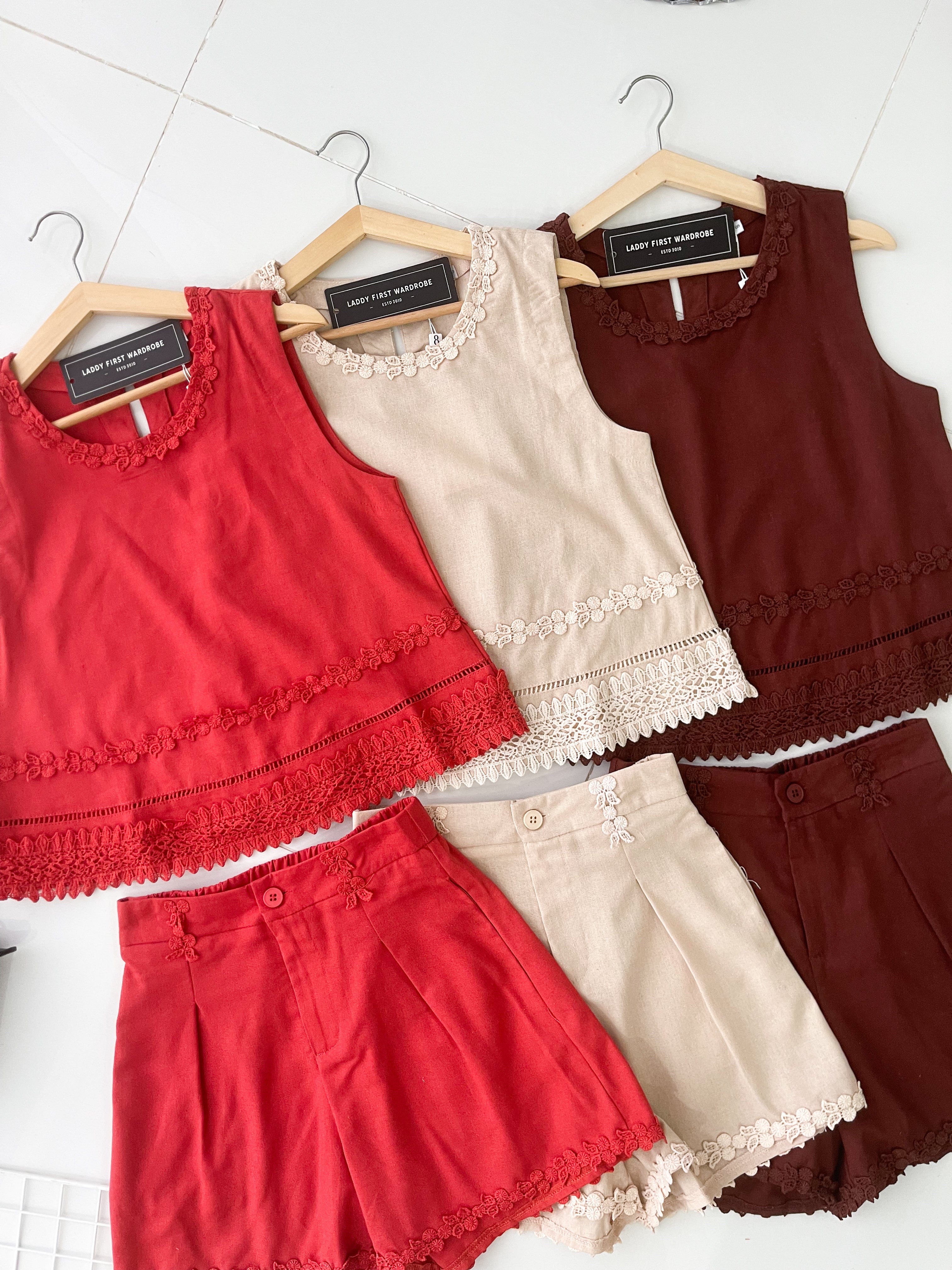 【SS151620】高品质两件式优雅简约时尚棉麻套装 宽松版棉麻无袖上衣➕棉麻高腰百搭短裤，后腰伸缩弹力，有口袋 ❤️❤️