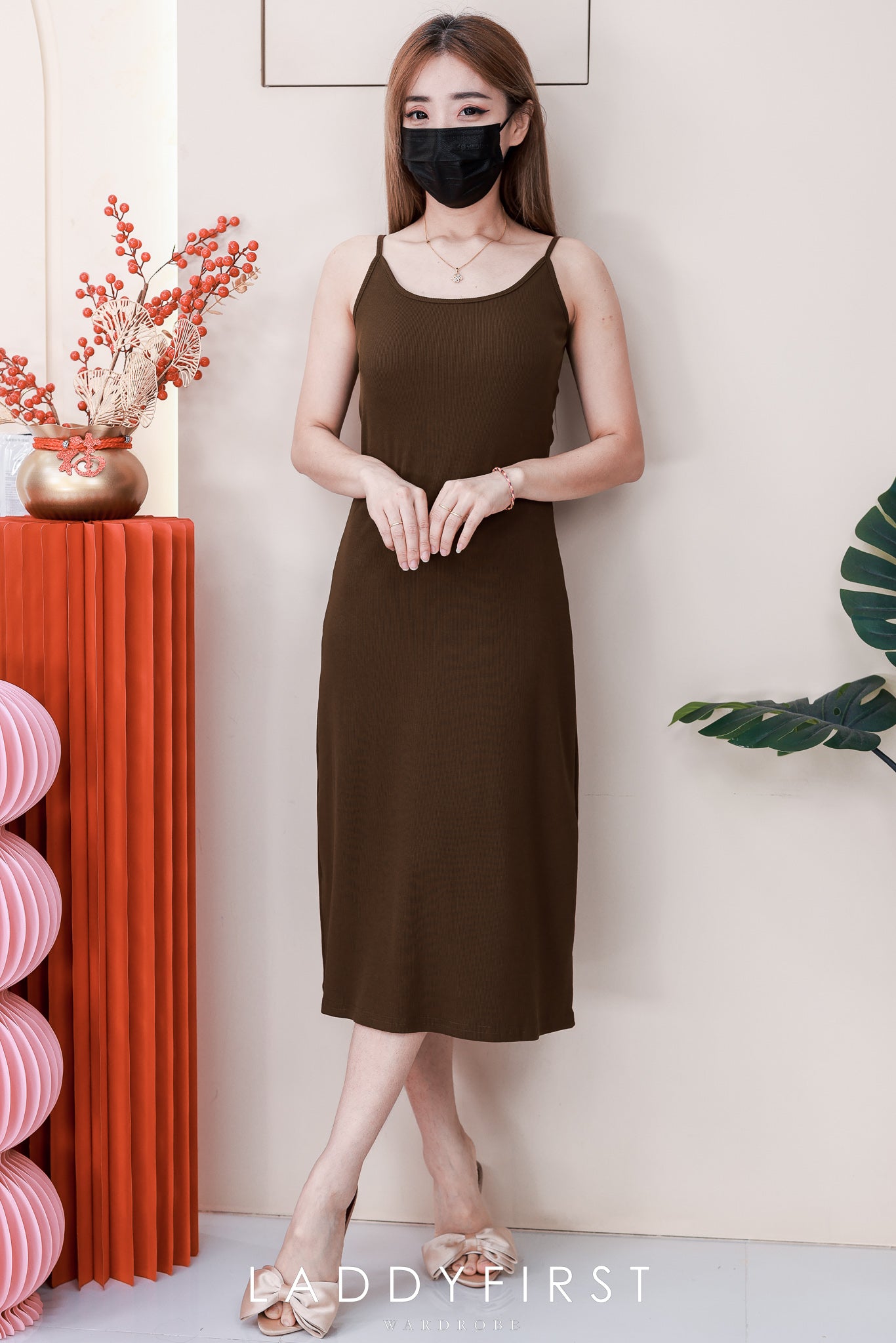 【D82702】高品质带胸垫自调无袖肩带螺纹弹力慵懒休闲风百搭连身裙子 ❤❤