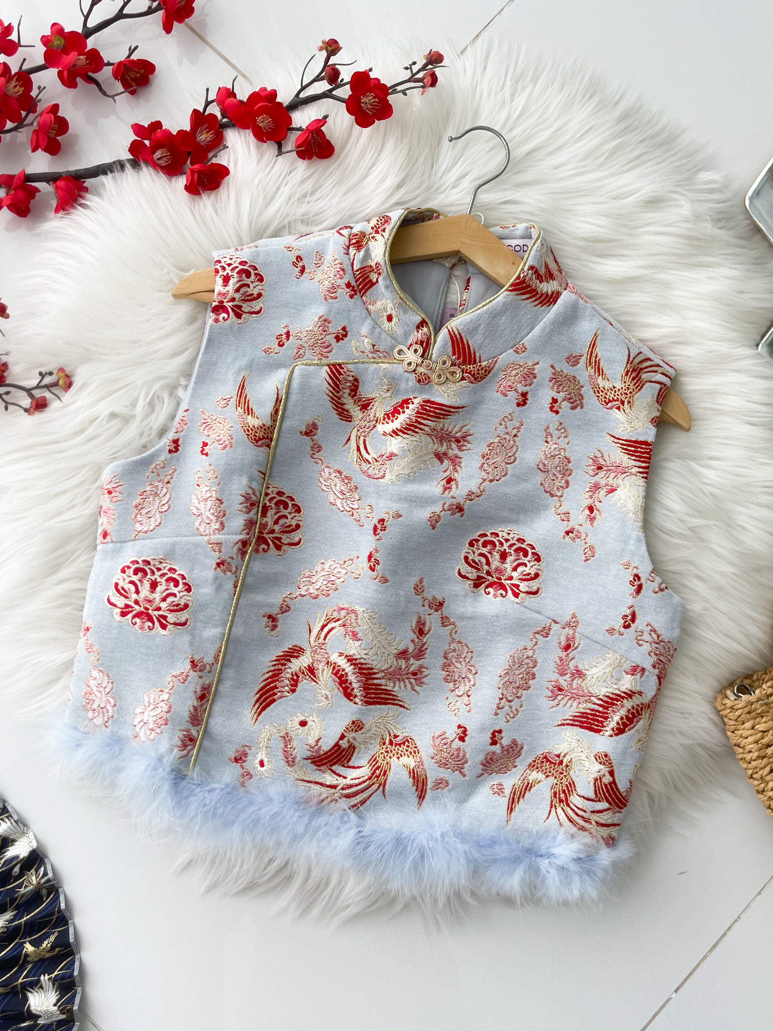 【T14551 / 65342】高品质高端气质雪尼尔拼接毛毛提花旗袍上衣 ❤❤