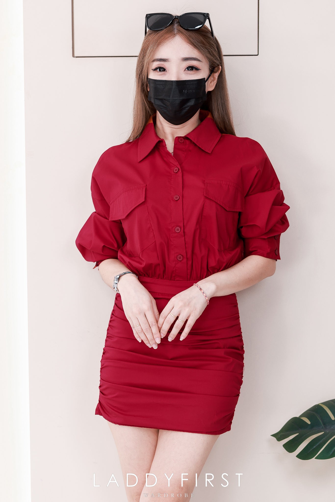 【D3488】🧧 宠粉福利回馈 🧧 【LFW独家小圆饼】高品质法式翻领长袖收腰显示包臀衬衫连身裙子 ❤️❤️