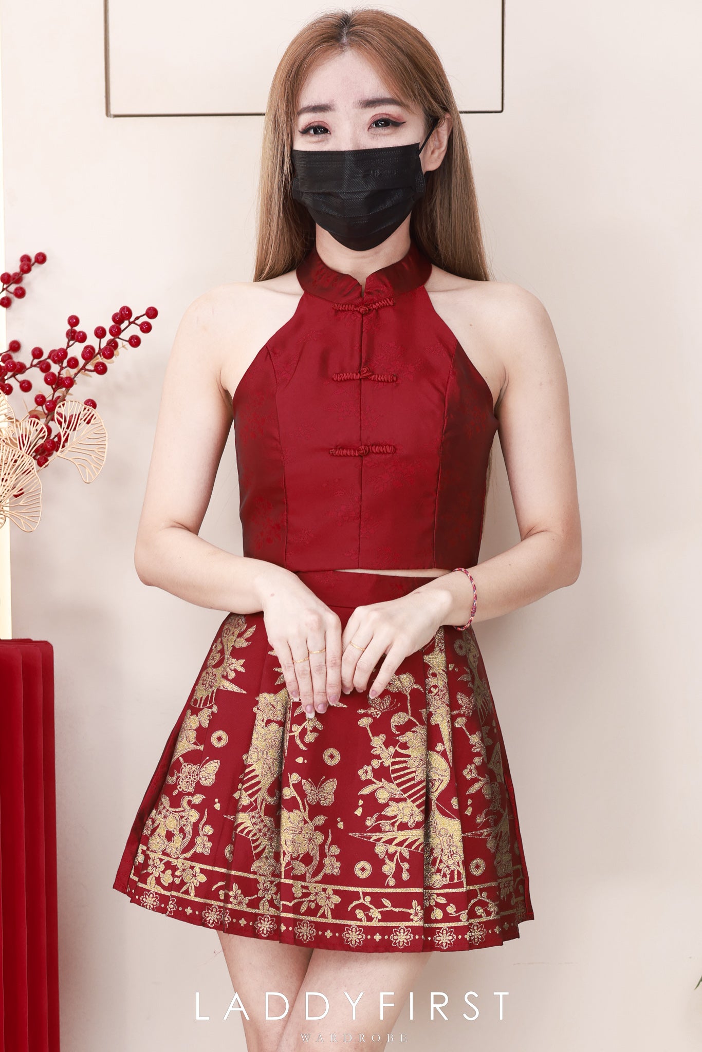 【SS21840 / 388617】高品质两件式高贵贵气马面裙套装 CUT IN无袖旗袍上衣➕百褶马面裙子，内层有里布短裤 ❤️❤️