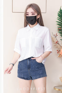 【S3520】LFW独家爆款高品质牛仔COTTON JEANS日常简约休闲百搭牛仔高腰短裤，有口袋 ❤️❤️ 【D-R3-C1】