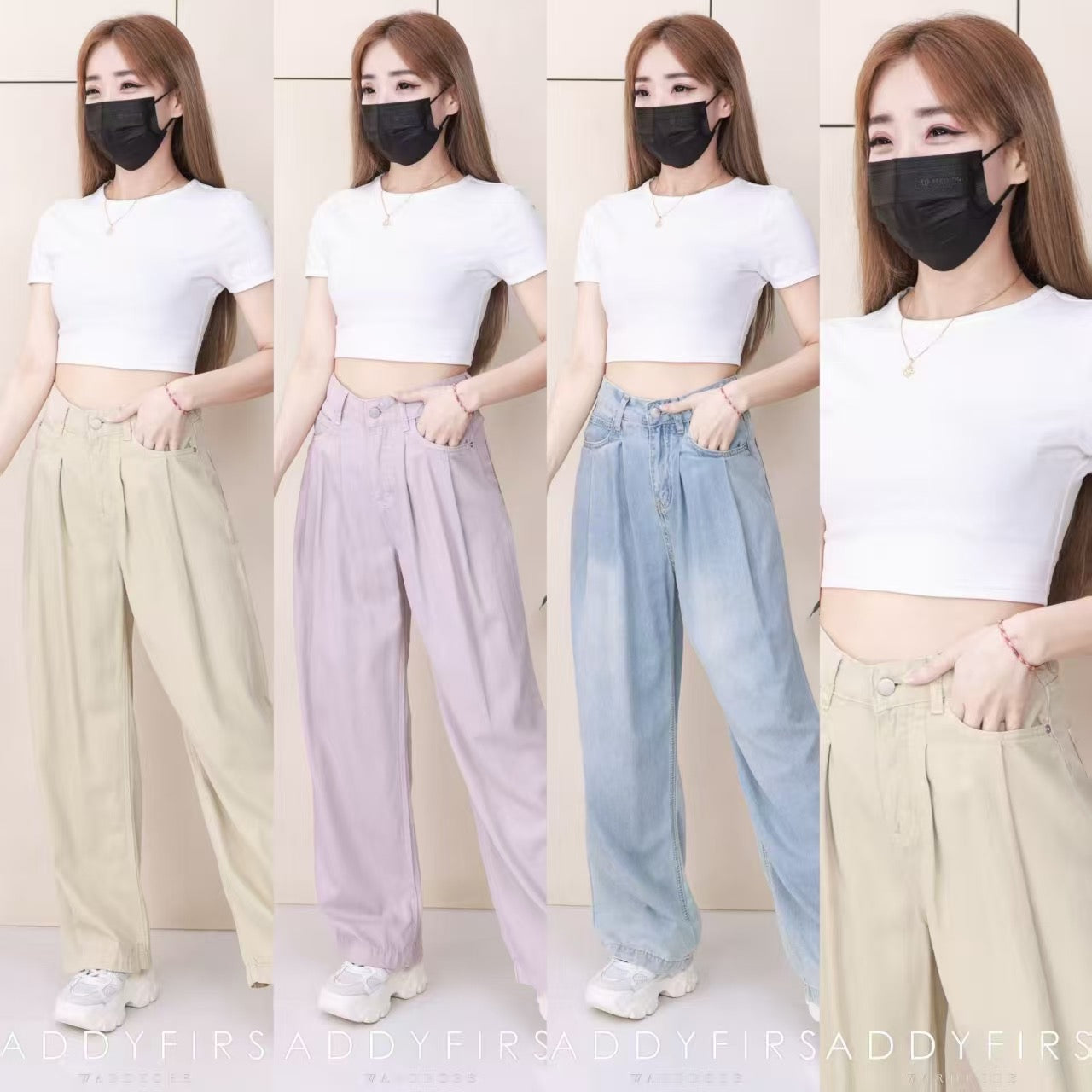 【L3580】高品质气质天丝牛仔直筒阔脚高腰百搭长裤，有口袋 ❤️❤️