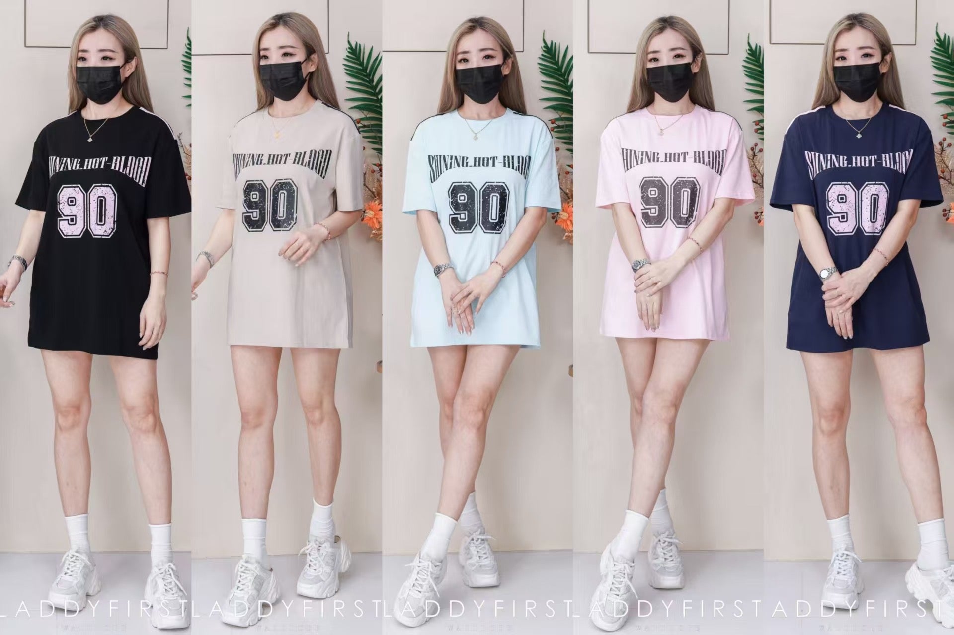 【T14262 / 9063 】高品质圆领90字母拉线设计OVERSIZED 上衣 ❤❤