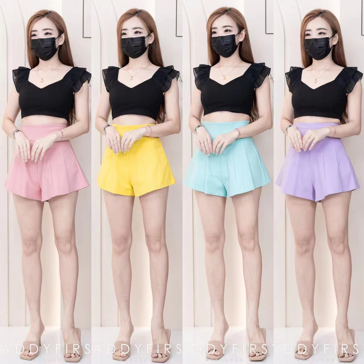 【S3380】【LFW独家小圆饼】高品质阔腿蓬蓬百褶显腰西装高腰百搭短裤，内层包臀防走光里布短裤 ❤️❤️【A-R3-C3】