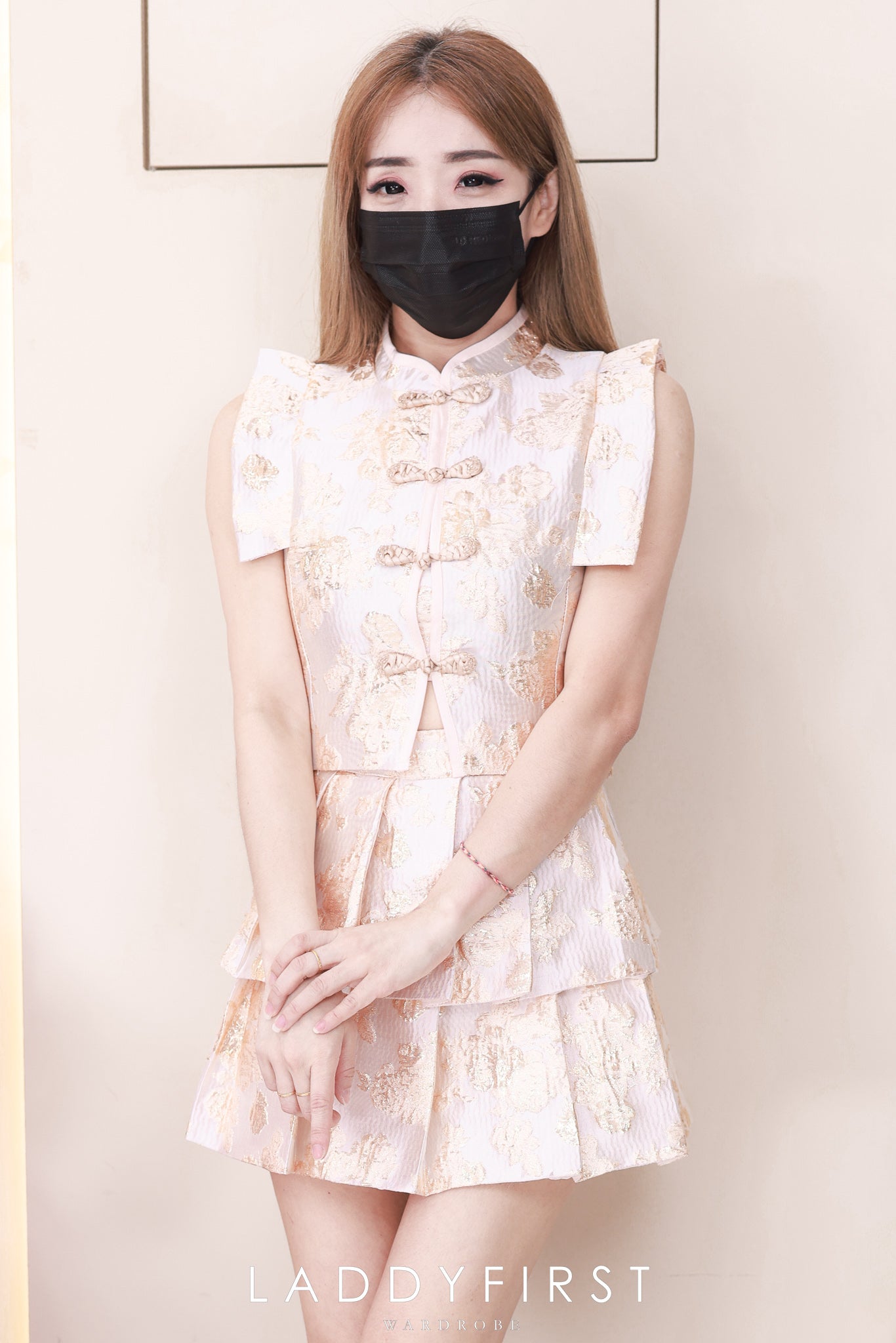 【SS6983】高品质两件式新中式提花旗袍套装 马甲无袖提花旗袍上衣➕提花蛋糕百褶高腰裙子，内层有里布短裤 ❤️❤️