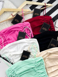 【T3396】方领皱褶显瘦设计细带无袖纯棉弹力内搭上衣 ❤❤【A-R2-C1】