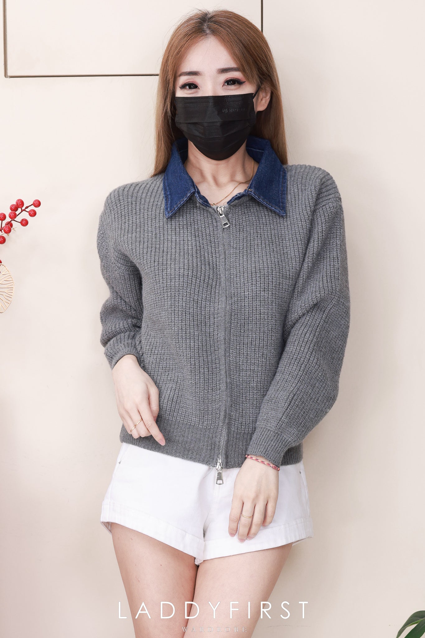 【T2878】高品质韩系厚实针织拼接牛仔翻领长袖百搭外套 ❤❤