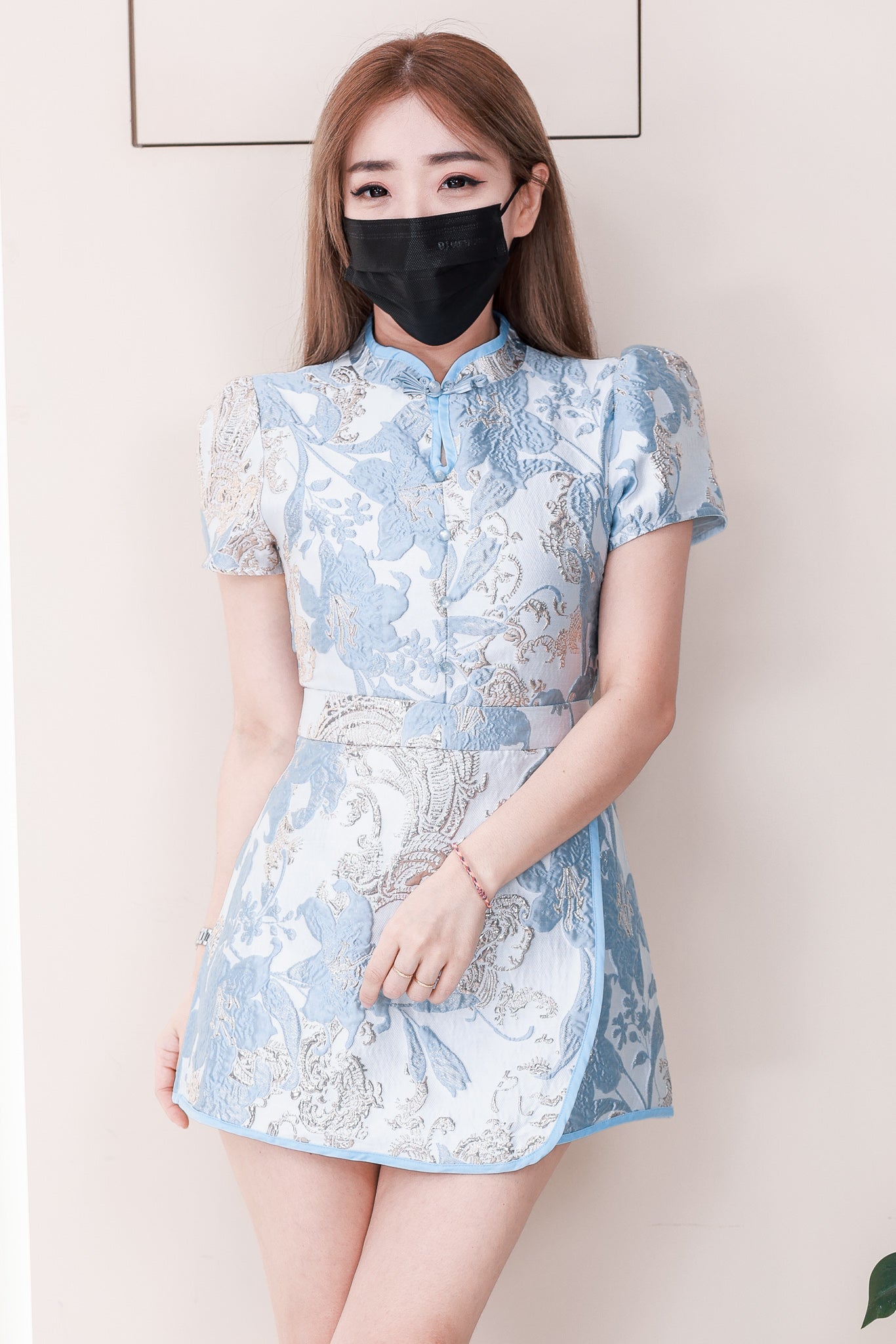 【SS6763】高品质两件式高贵又贵气提花旗袍套装 短袖提花旗袍上衣➕提花高腰裙子，内层有里布短裤 ❤️❤️