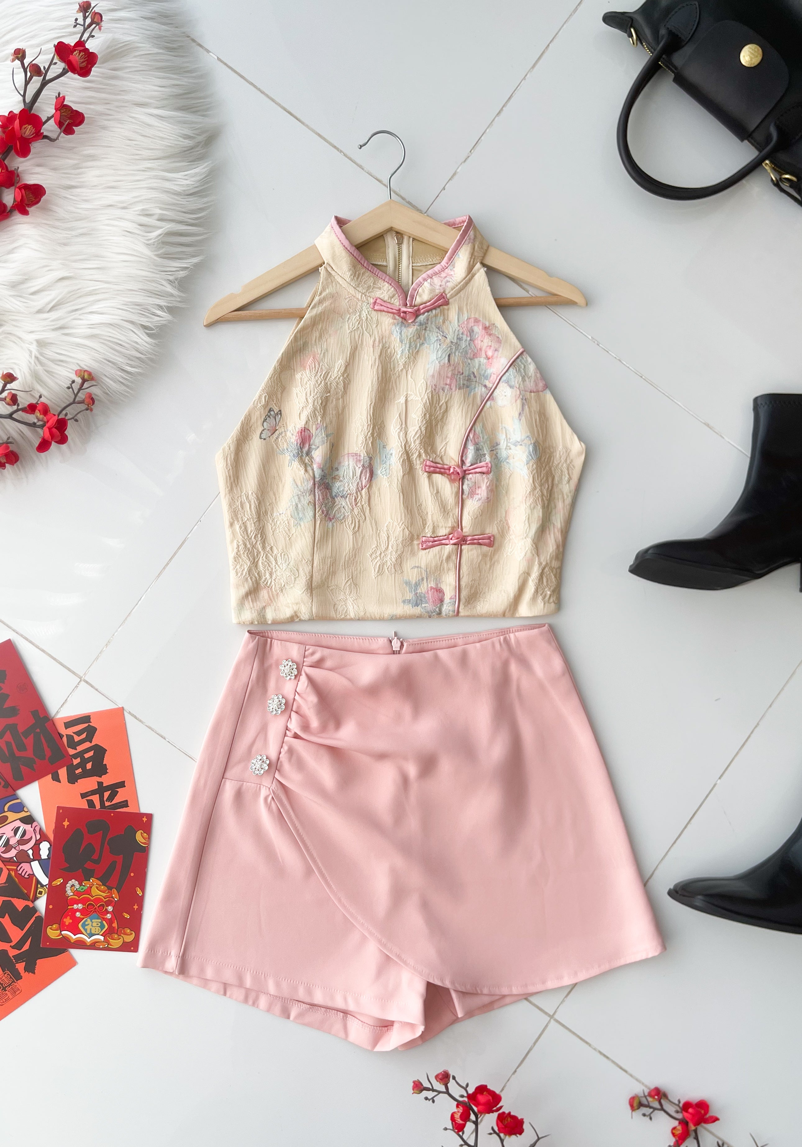 【SS8239211】高品质两件式高端大气名媛风提花旗袍套装 CUT IN无袖提花旗袍上衣➕西装高腰百搭裤裙 ❤️❤️