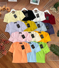 【T3329】独家爆款方领短袖纯棉弹力简约休闲百搭上衣 ❤️❤️ 【A-R3-C2】