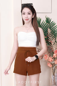 【T3398】V领小皱褶设计细带无袖纯棉弹力内搭上衣 ❤❤ 【B-R2-C4】