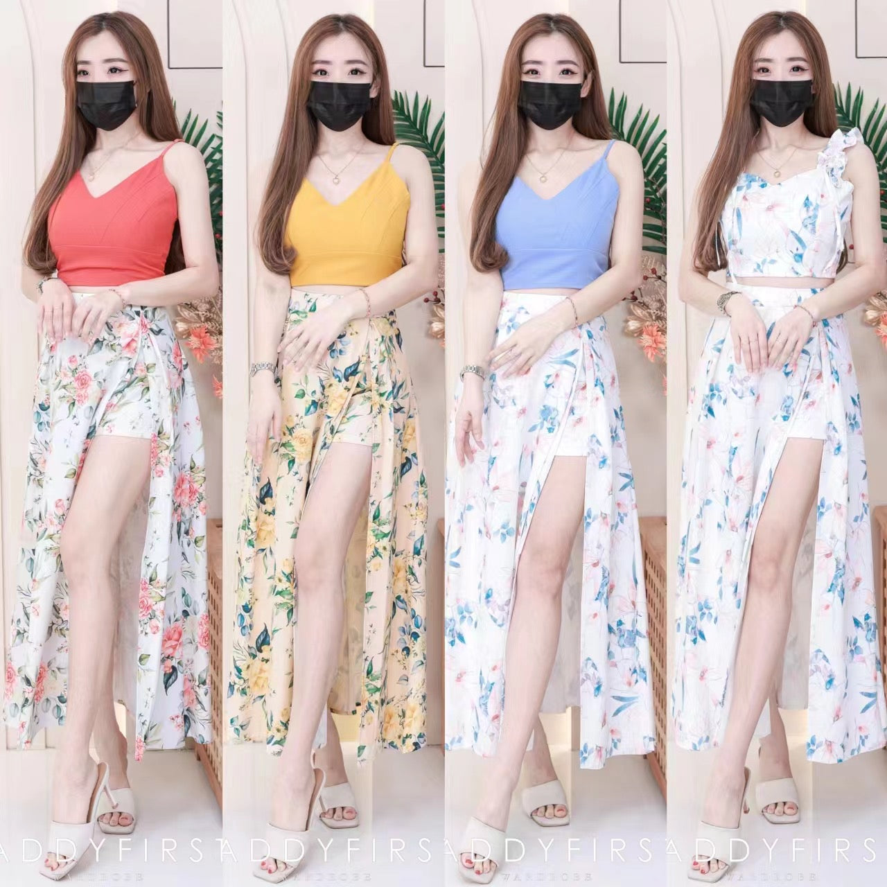 【SS4423186】【网站福利款✨】【LFW独家小圆饼】两件式高端时尚简约套装 自调无袖肩带短版西装上衣➕假两件温柔风仙气雪纺短裤拼接开叉高腰裙子 ❤️❤️