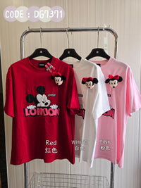 【T51927】✨现货✨ 高品质米奇图案Oversized Tee ➕ 立体米妮公仔 , 可拆卸 ➕ 一对迷你米妮发夹 ❤️