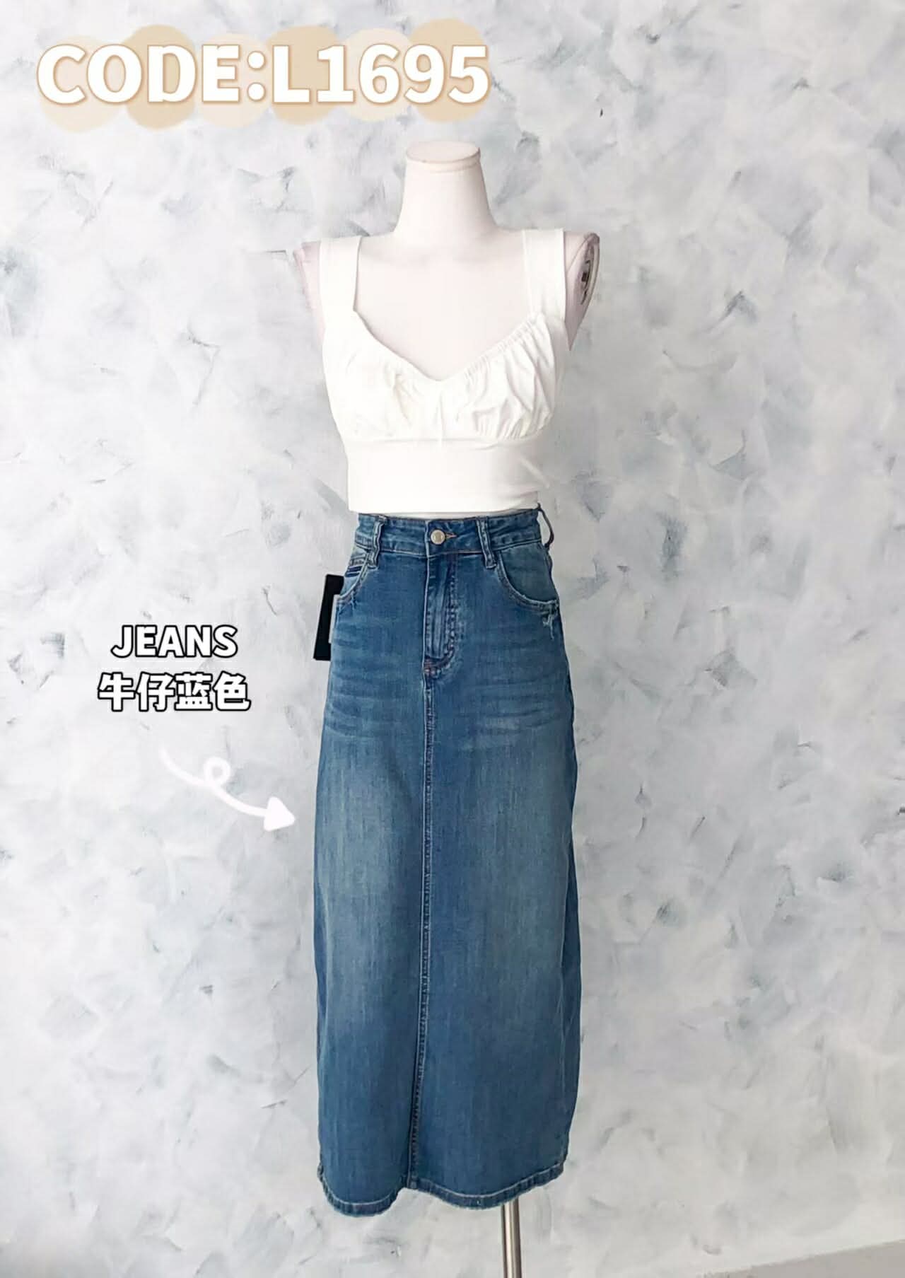【L1695】高品质COTTON JEANS牛仔高腰七分长裙，后中开叉设计，有口袋❤️❤️
