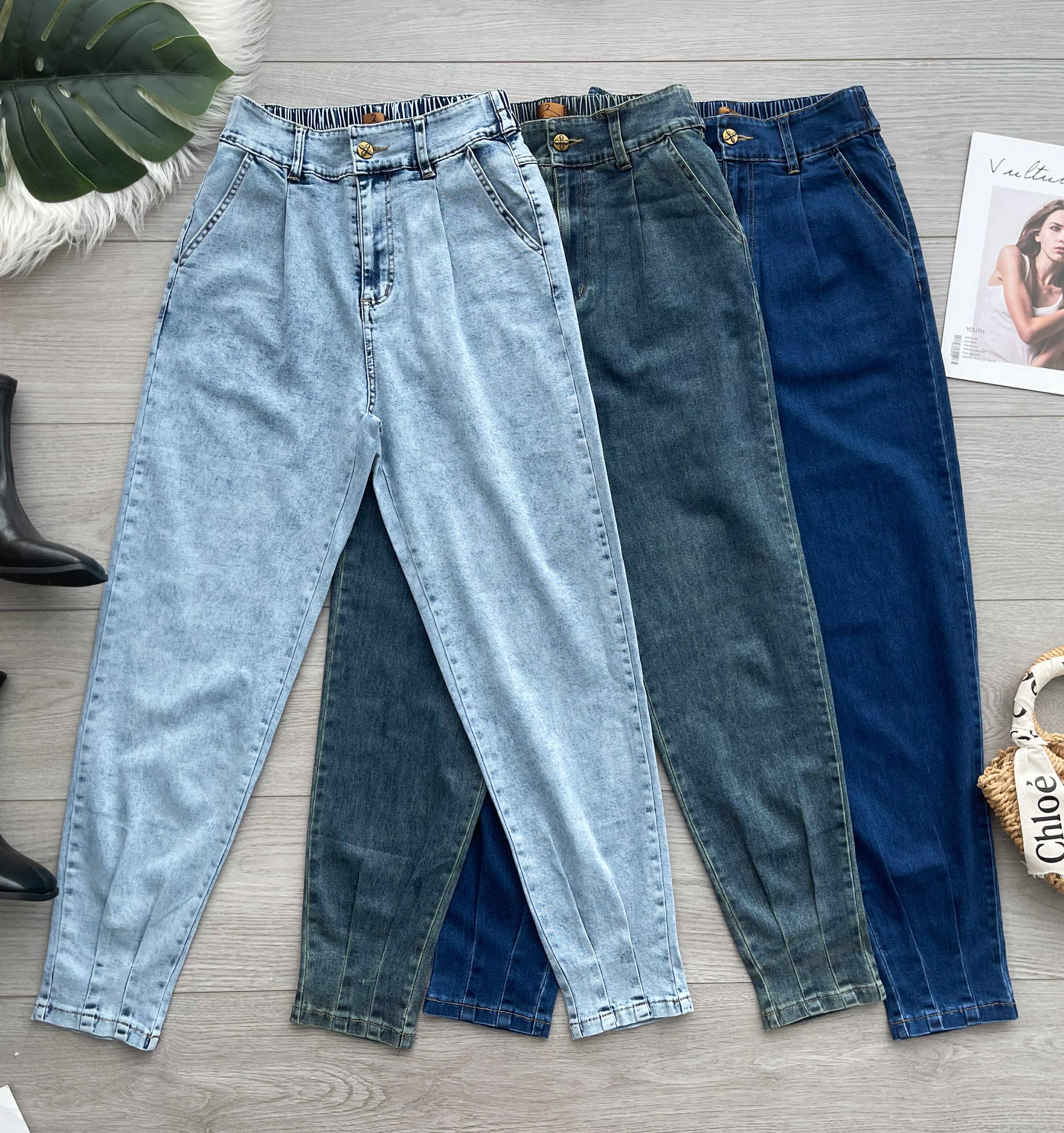 【L121515】＊推荐款版型＊高品质后腰松紧弹力气质牛仔COTTON JEANS老爹九分长裤❤️❤️