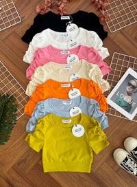 【T3454】【LFW独家小圆饼】高品质厚棉皱褶短袖纯棉弹力简约休闲百搭上衣 ❤❤ 【A-R1-C1】