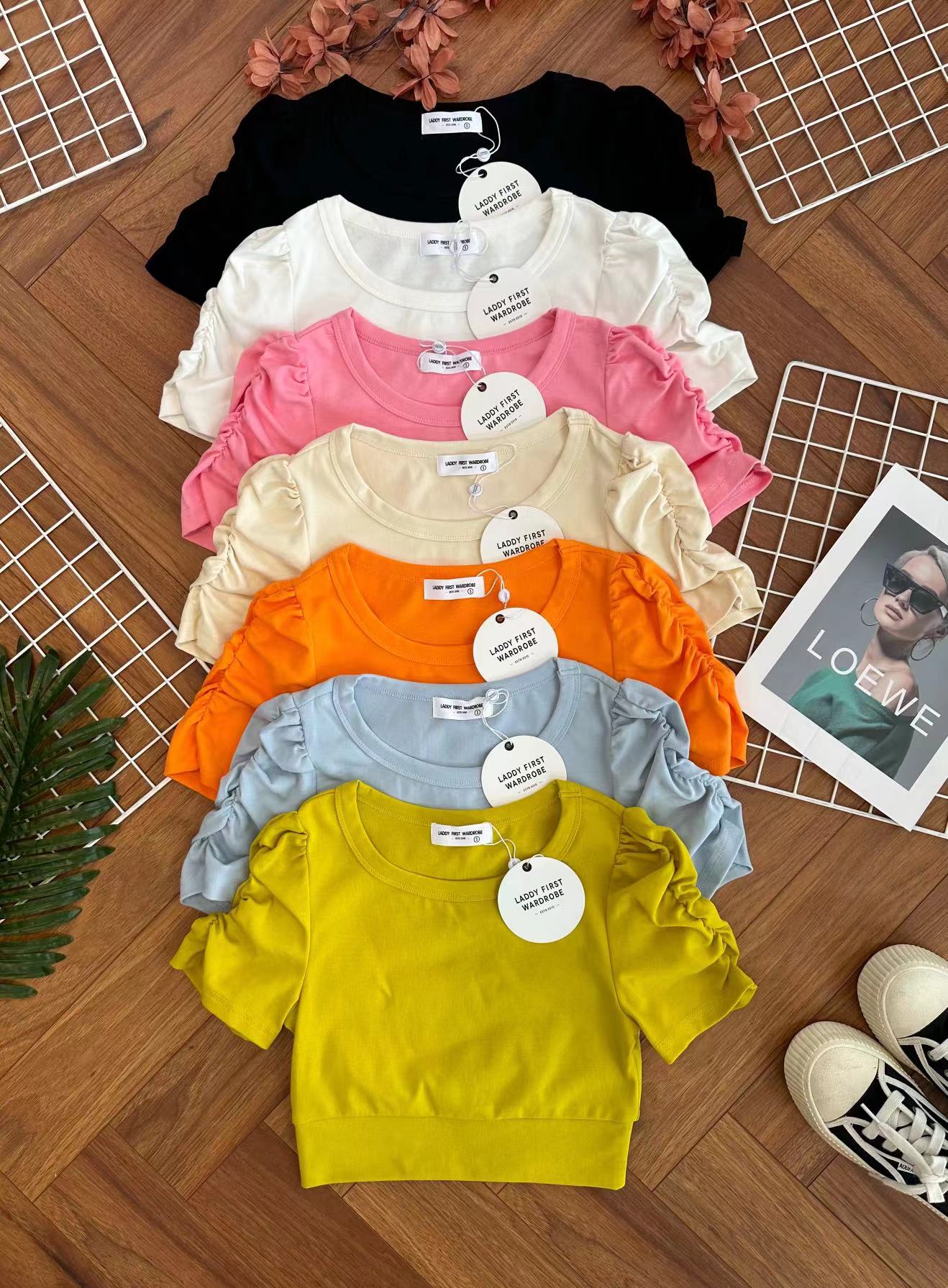 【T3454】【LFW独家小圆饼】高品质厚棉皱褶短袖纯棉弹力简约休闲百搭上衣 ❤❤ 【A-R1-C1】