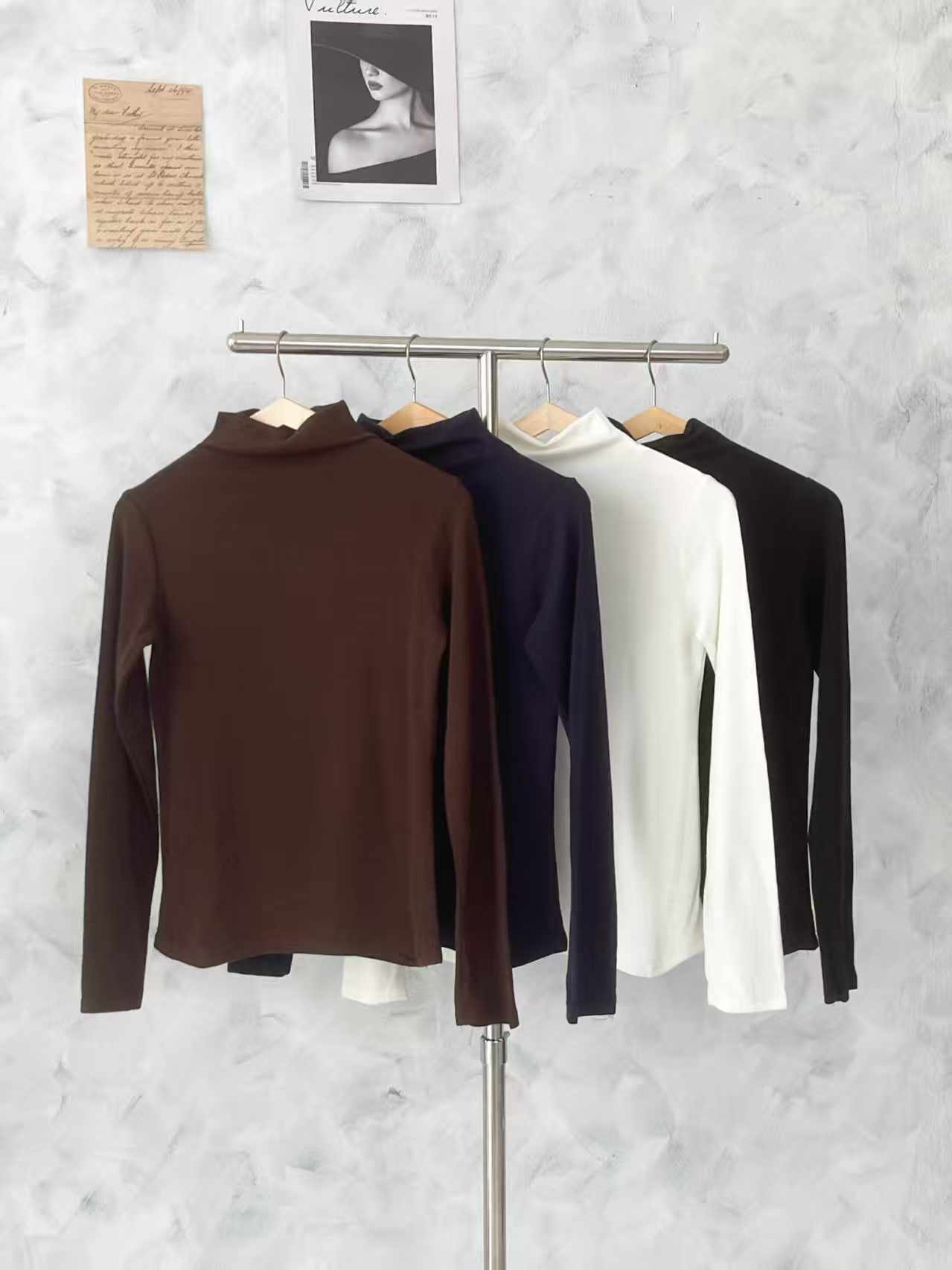 【T2701-1】⚡补货预订款⚡高品质纯棉弹力高领长袖简约百搭上衣 ❤️❤️